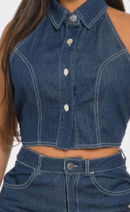 ๐ Denim 2 piece Halter Top set
