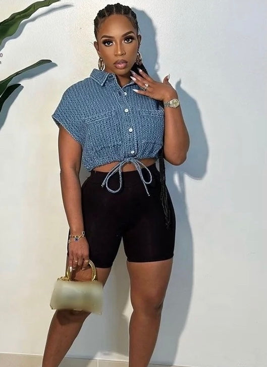 Denim Drawstring Top 🦋