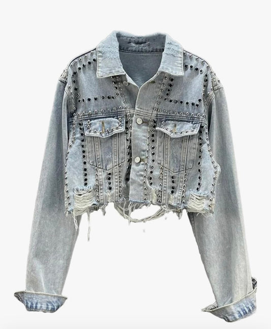 Studded Denim Cropped Jacket