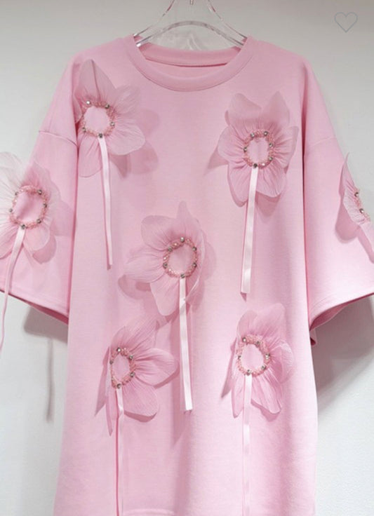 🌸🌸Pink Flower Over-sized Shirt