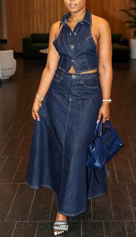 💙 Denim 2 piece Halter Top set
